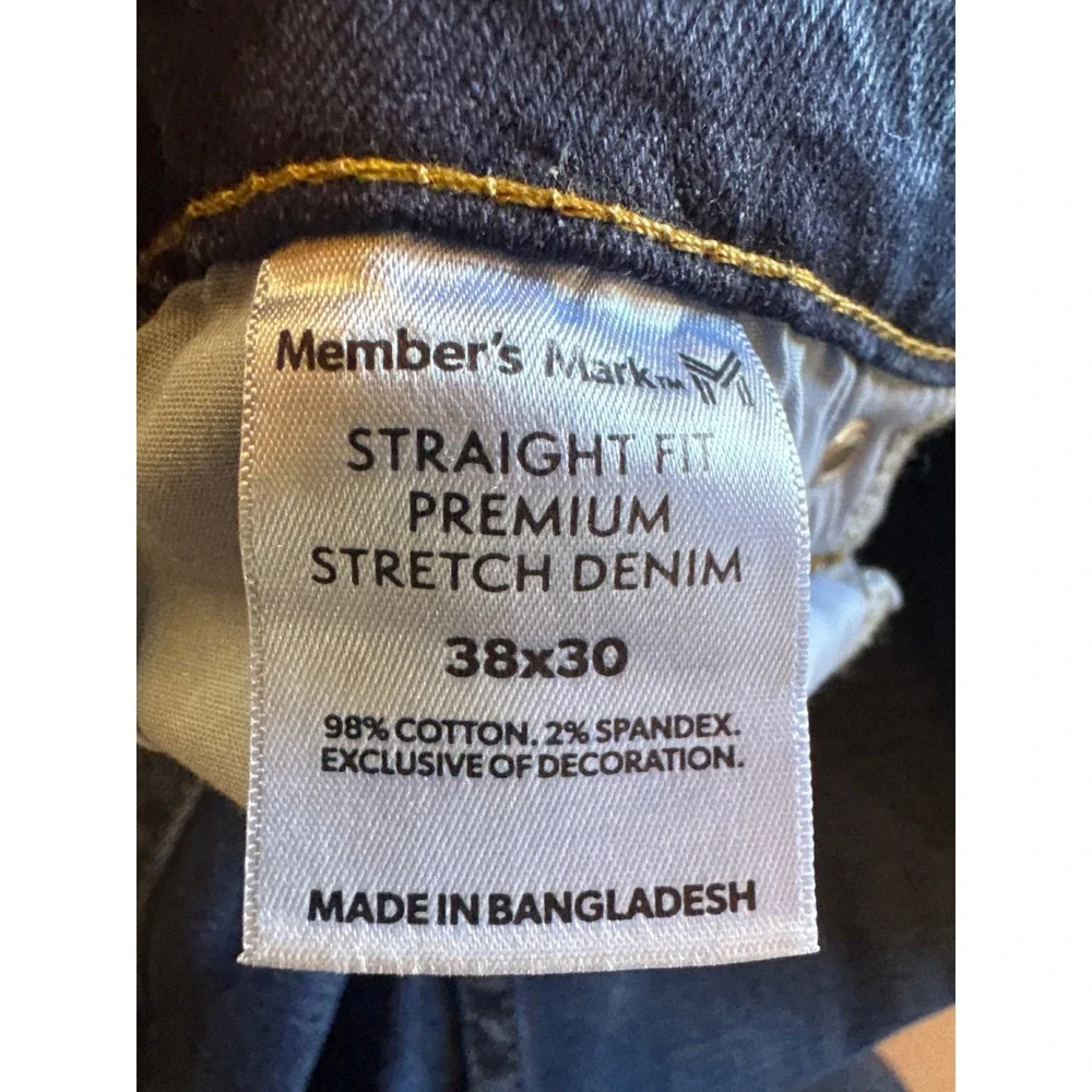 Member's Mark Straight Fit Premium Stretch Denim Jeans Blue 38x30 Mens New Pants